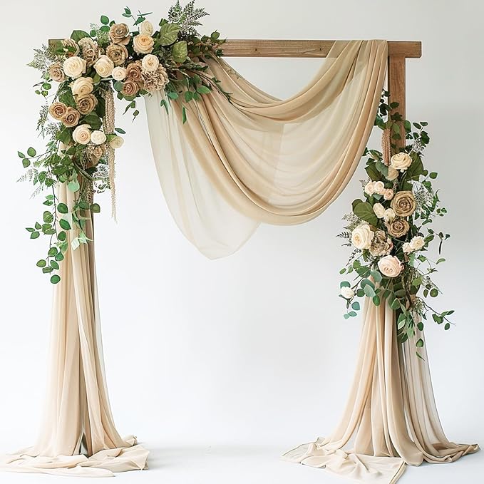 Wokceer Wedding Arch Draping Fabric 28.7" x 20FT Champagne Drapes Sheer Fabric by Wokceer