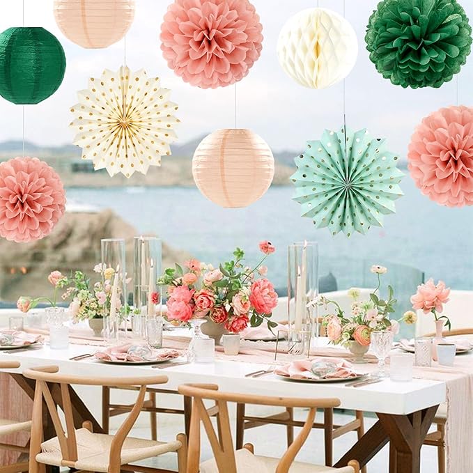 Sage-Green Pink-Beige Boho Party-Decorations Streamers - Image 4