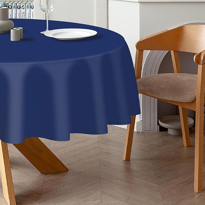 QIKSION Navy Blue Round Tablecloth 2 Pack, 84 Inch Plastic Table Cover - Image 3