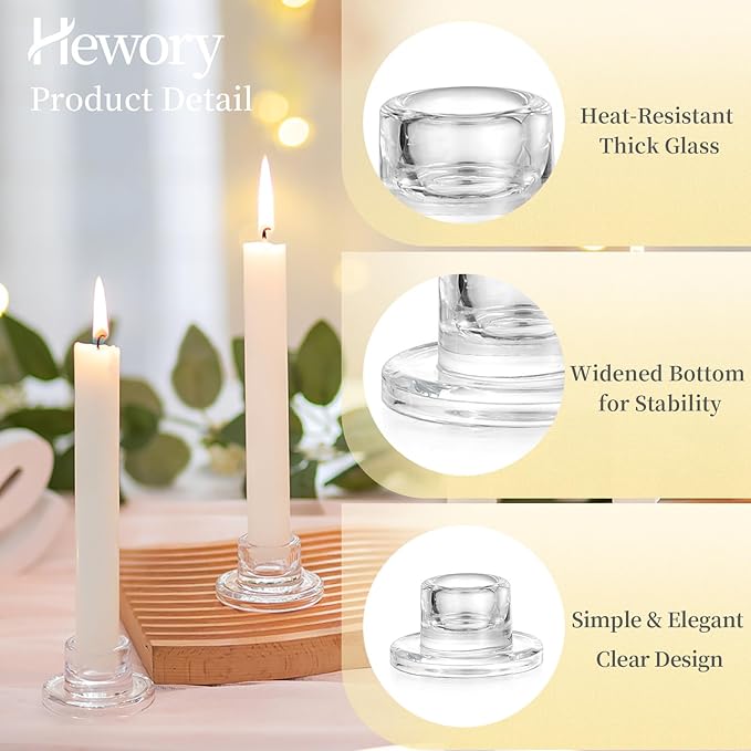 Hewory Glass Taper Candle Holders: 10 PCS Candlestick Holders Clear Short - Image 5