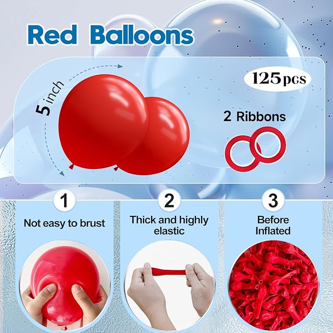 125 pcs Red 5 Inch Balloons, Small Balloons - Image 2