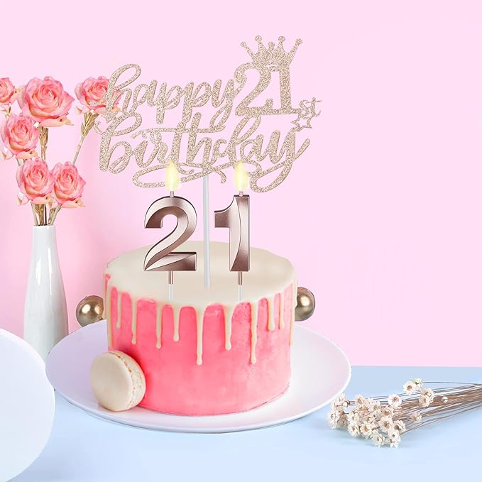 Glitter Black 21st Birthday Sash, Rhinestone Rose Gold Tiara, Cake Topper and - Image 3