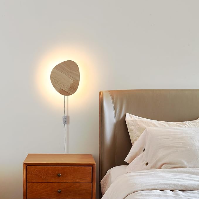 Modern Minimalist Plug in Wall Sconces, 7.9'' Plug-in Or Cordless Wood - Image 4