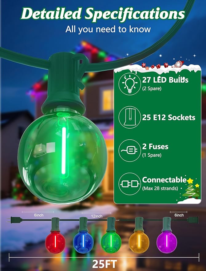 SUNSGNE 25FT LED Globe Christmas Lights - Image 2