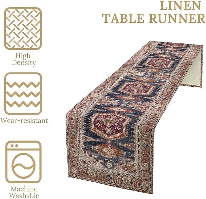 Vintage Boho Table Runner, Flower Geometric Design Rustic Farmhouse Table Runner - Image 5