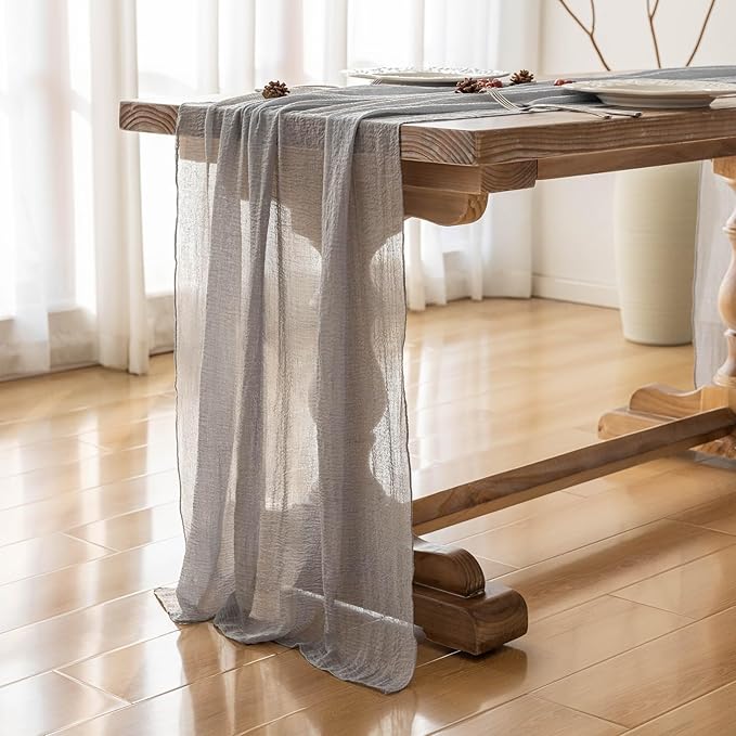 3pcs Dusty Blue Gauze Rustic Cheesecloth Table Runner 120 Inch 10 FT - Image 5