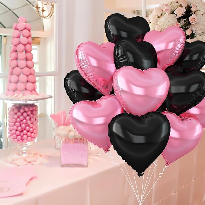 Pink Black Heart Balloons, 18Inch Black Pearl Pink Helium Balloon - Image 6
