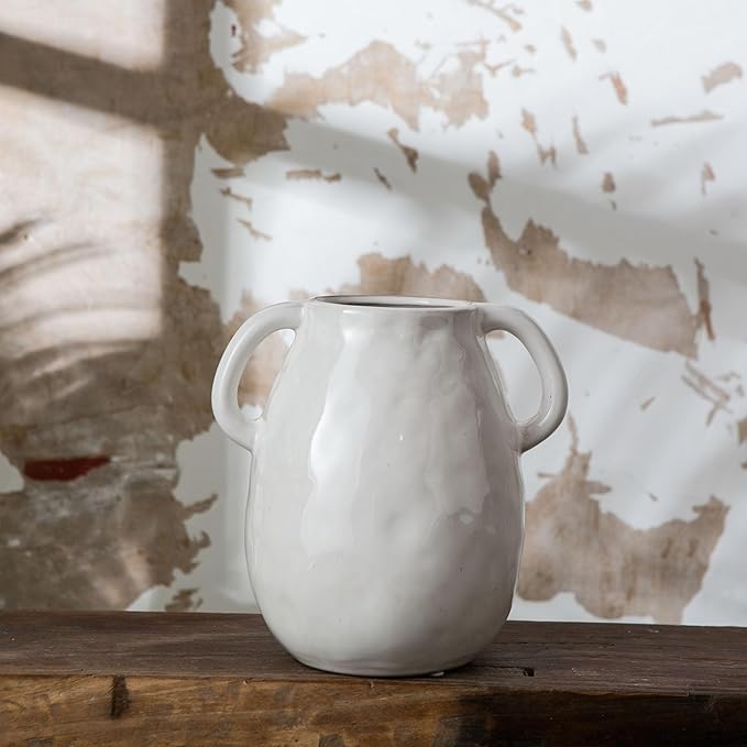 White Ceramic Vase with 2 Handles - Image 9