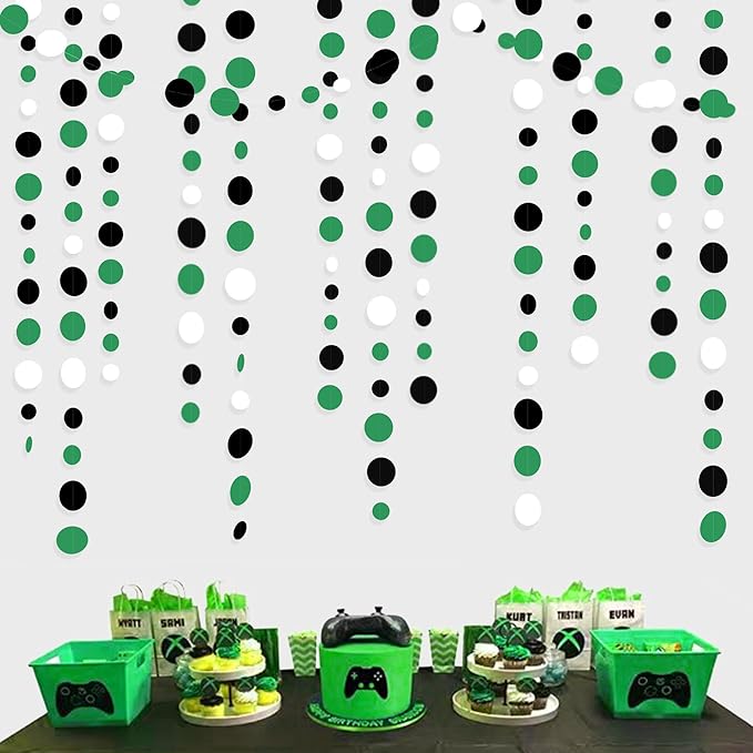 46 Ft Black Green Party Decorations Polka Dots Garlands Green and Black White - Image 3