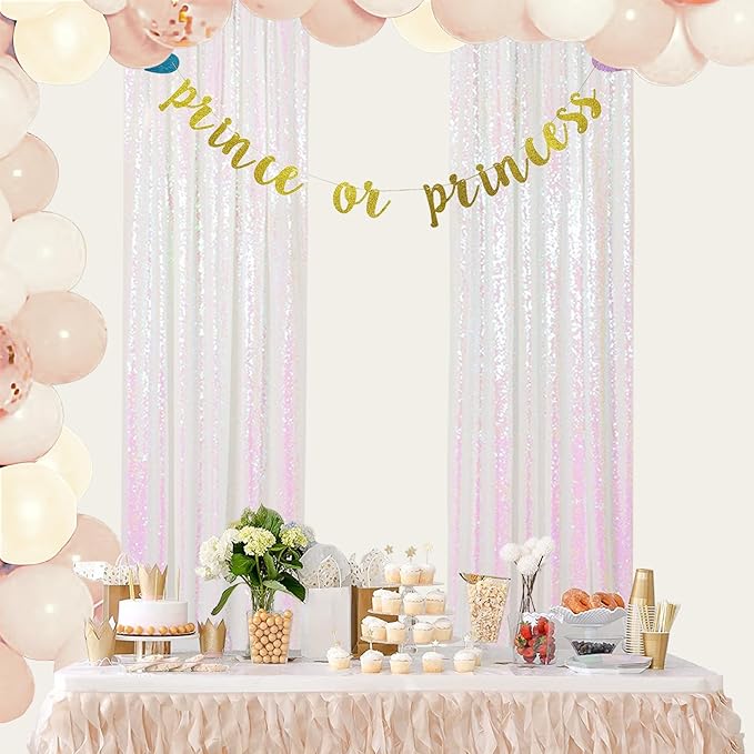 ShinyBeauty Sequin Backdrop Curtains 2FTx8FT 4 Panels Iridescent White - Image 3