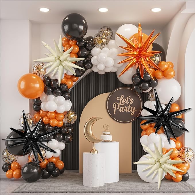 Black White Orange Star Balloons - Image 3
