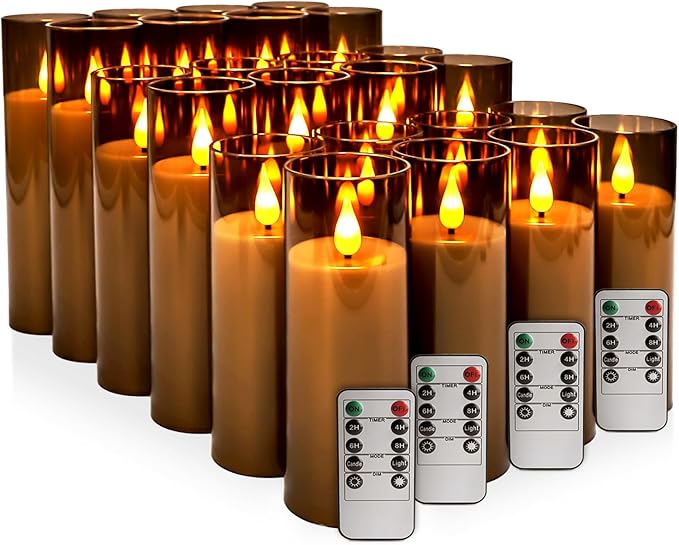 24-Pack Grey LED Flameless Pillar Candles - Image 3