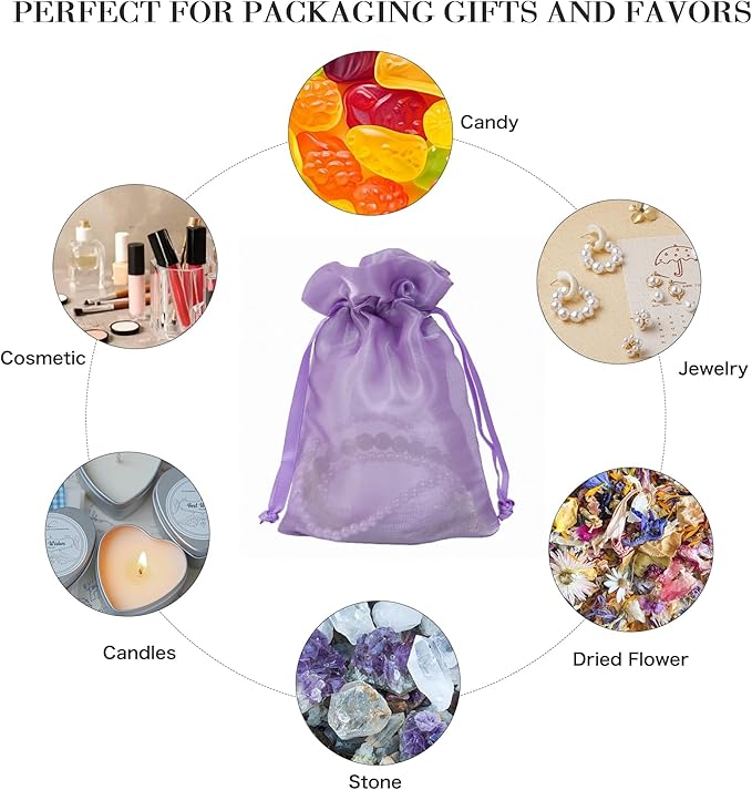 20 Pcs Purple Small Organza Bags 4X6 inch - Image 5