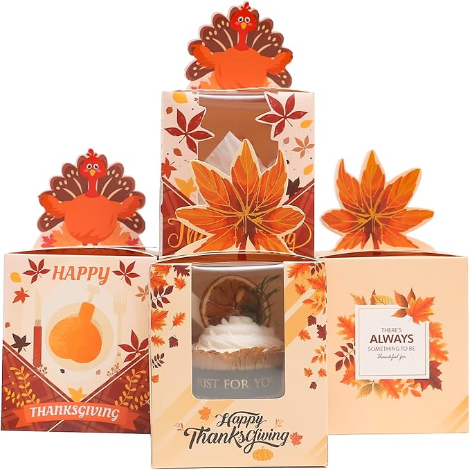qiqee Thanksgiving Individual Cupcake Boxes Cupcake Holders Disposable 60pcs by Qiqee