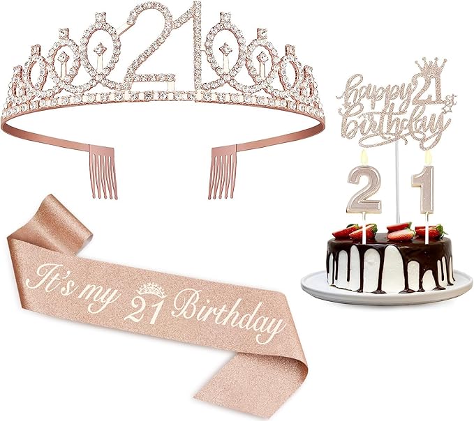 21st Birthday Decorations for Her, Including 21st Birthday Sash and Tiara by JueslyBirthdayParty