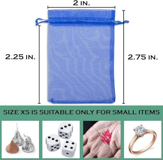 TheDisplayGuys 48-Pack 2" x 2-3/4" Royal Blue Sheer Organza Gift Bags - Image 2