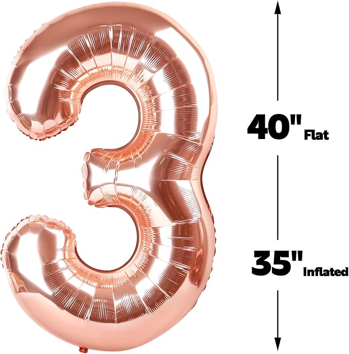 Large 40 Inch Rose Gold 3 Number Balloon, 3 13 23 30 33 36 38 Rose Gold - Image 2