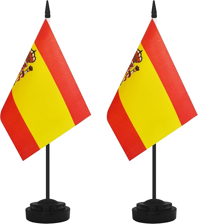 2 Pack Spain Desk Flag Set, Spanish Desktop Small Miniature Table Office Flag by Unknown