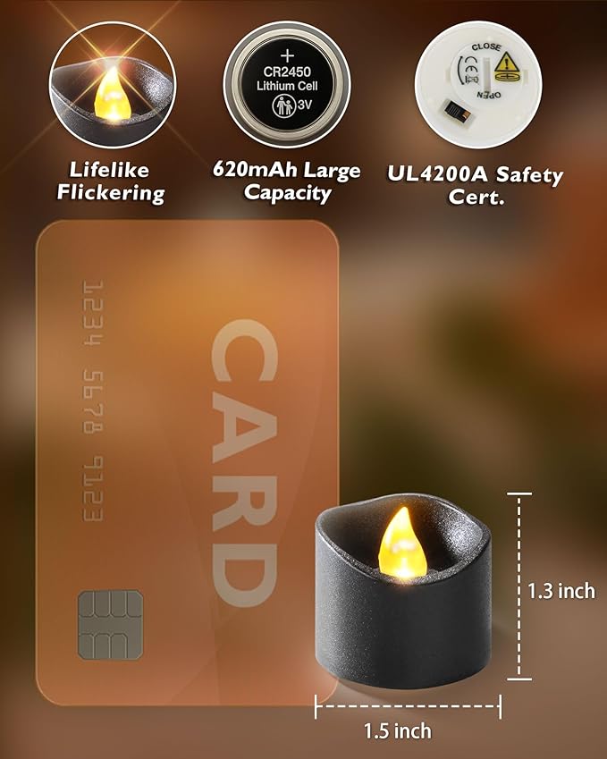 Homemory 12pcs Black Remote Timer LED Tea Lights Candles, 400+Hours Flickering - Image 3