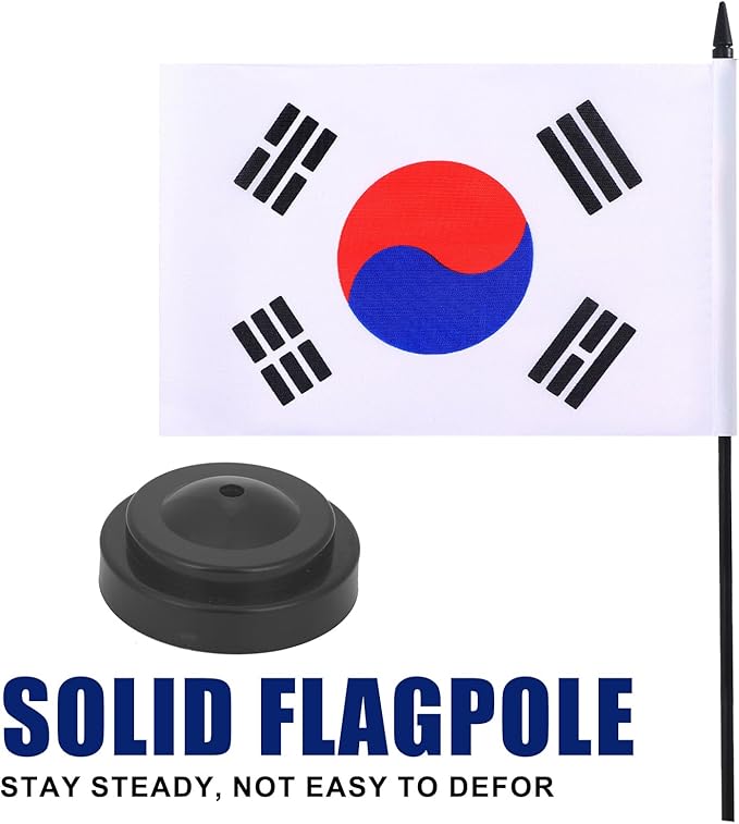 Korea Desk Flag 12" Solid Pole Deluxe Set Korean Flags Banner Mini Small Korea - Image 3