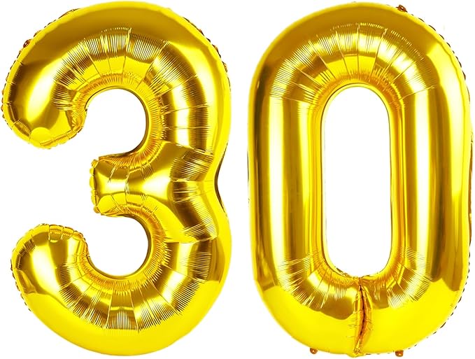 Gold 40 Inch 30 Number Balloons, Balloon Decorations by Upgesy