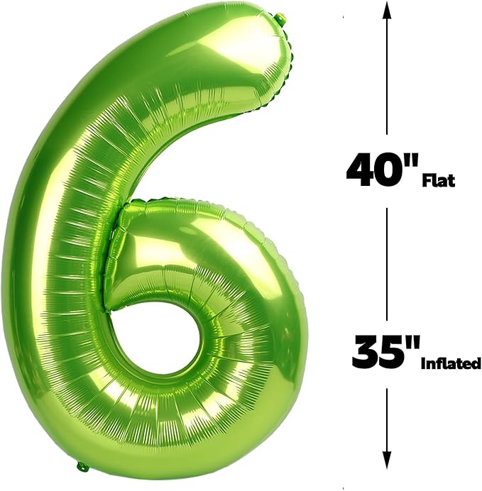 2026 Light Green 40 Inch Mylar Foil Number 6 Balloon, Birthday Balloons - Image 3