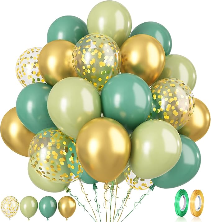 Paready Sage Green Gold Balloons, Retro Avocado Party Balloons by Paready