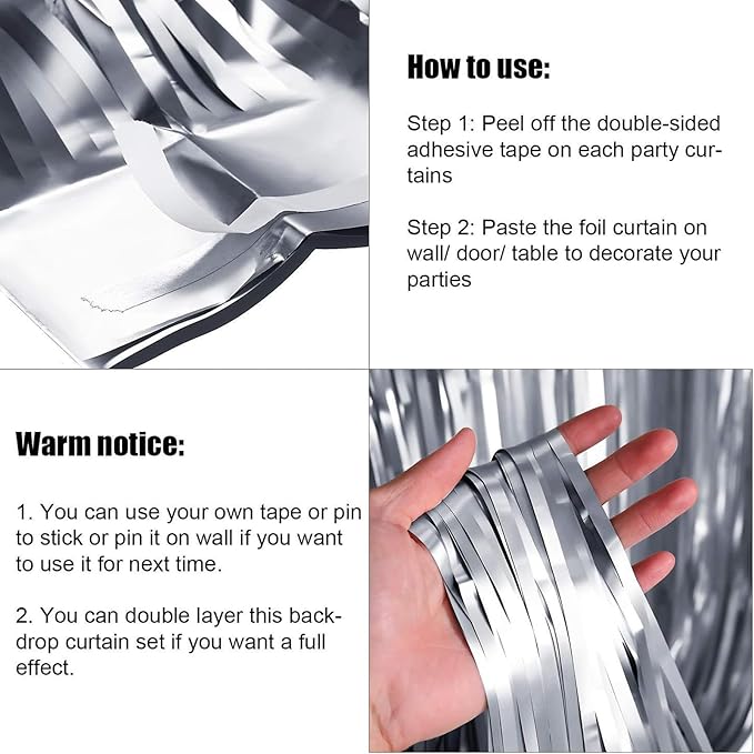 BEISHIDA 4 Pcs Silver Door Streamers Tinsel Curtain Party Streamers Backdrop - Image 6