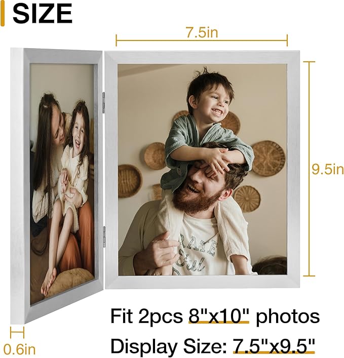 decorUhome Double 8x10 Picture Frame Vertical, Engineered Wood Bifold Photo - Image 4