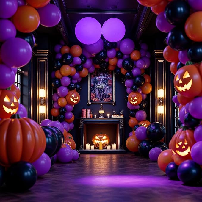 Orange and Black Balloons with Ribbons, 12-Inch Halloween Party Orange Purple - Image 7