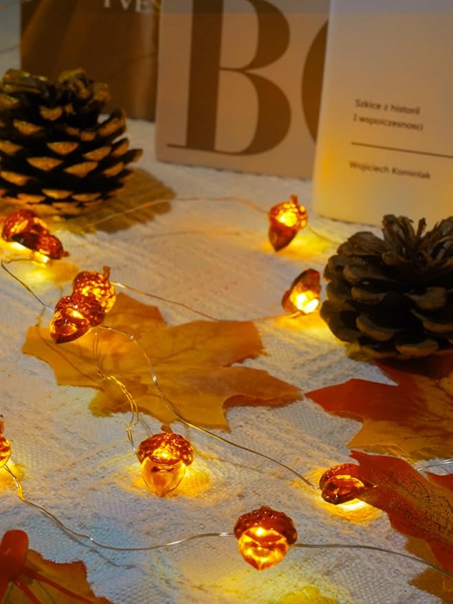 BOSSERN 2 Pack 60LED Thanksgiving Decoration Acorn String Light Battery Operated - Image 7