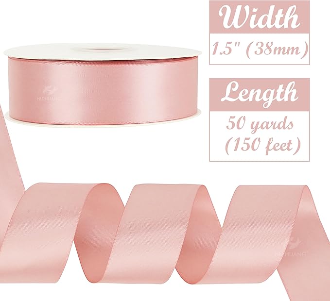 HUIHUANG Rose Pink Satin Ribbon - Image 2