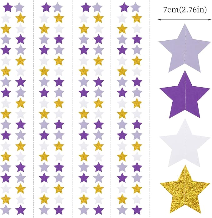 Purple-Lavender White-Gold Party-Decorations Star Garland - 62ft Streamers - Image 2