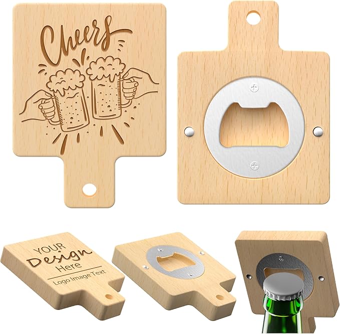 8 Custom Magnetic Bottle Opener Refrigerator, Personalized Engraved Wood Beer by Shueewago
