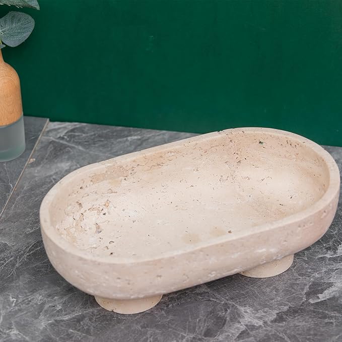 Natural Oval Travertine Fruit Bowl 10" – Large Decorative Bowl & Travertine - Image 3