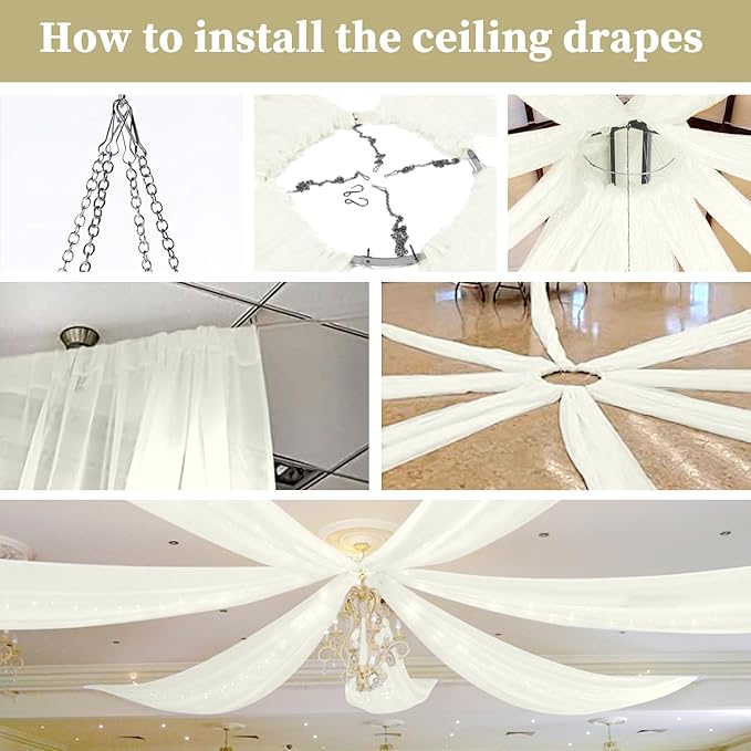 6 Panels Ivory Ceiling Drapes for Wedding 5ftx20ft Chiffon Fabric Arch Draping - Image 4