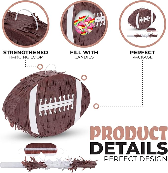 Football Pinata Bundle with a Blindfold and a Bat, Football Pinata - Image 3