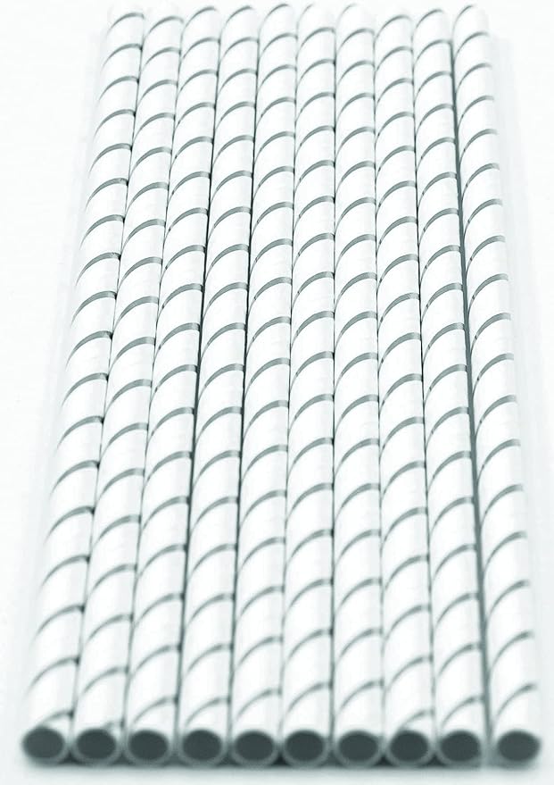 Pack of 900 Silver Foil Stripes Biodegradable 4-Ply Paper Drinking Straws - Image 2