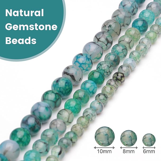 10mm Natural Stone Beads for Jewelry Making, Dragon Vein Agate Polished Smooth - Image 3