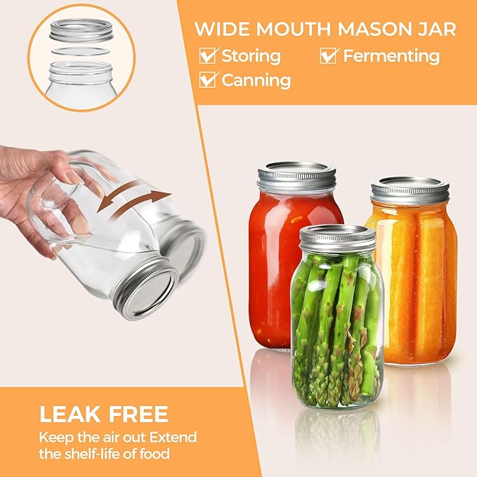 ComSaf 24 oz Mason Jars Regular Mouth 6 Pcs, Large Canning Jars - Image 3