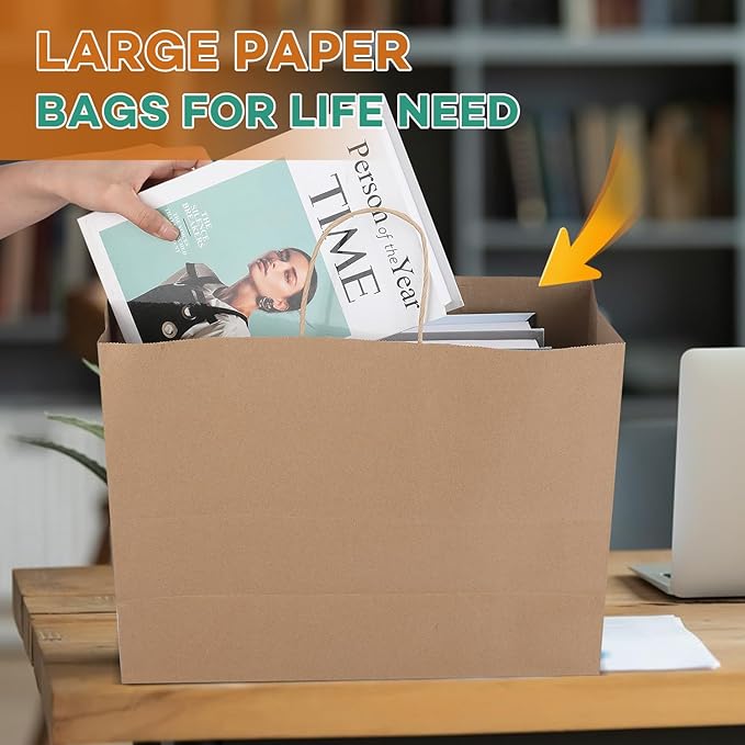 BURVAGY 16x6x12 Inch 100 Pcs Large Kraft Paper Bags - Image 8