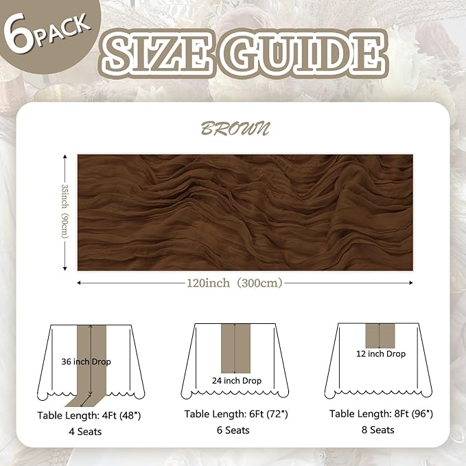 6 Pack Brown Cheesecloth Fall Table Runner 10ft Boho Gauze Fabric Cheese Cloth - Image 2