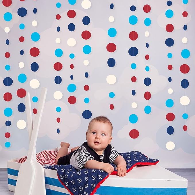 Nautical Party Decorations Circle Dot Garland Navy Blue Red White Hanging Paper - Image 4