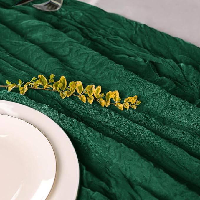 Hahuho Emerald Green Cheesecloth Table Runner 10ft, Gauze Boho Rustic Table - Image 3