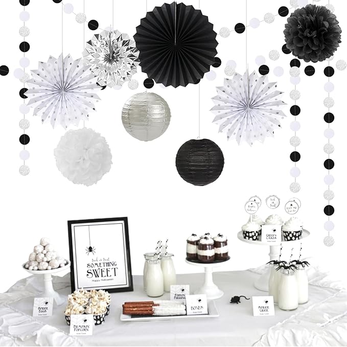 Black-White Silver Party-Decorations Paper-Lanterns - Image 4