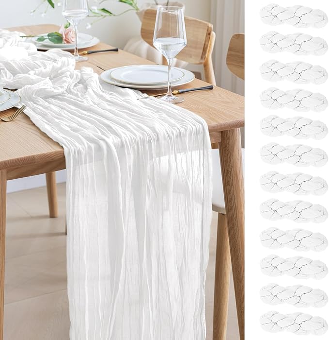 Asee'm 12pcs Cheesecloth Table Runner 120 Inches Long Ivory Boho Gauze Cheese by Aseem