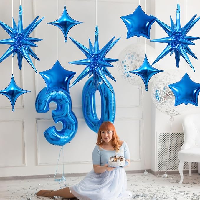 Blue Star Balloons, 22in Large Star Balloons Foil 10in 4-Pointed & Blue - Image 6