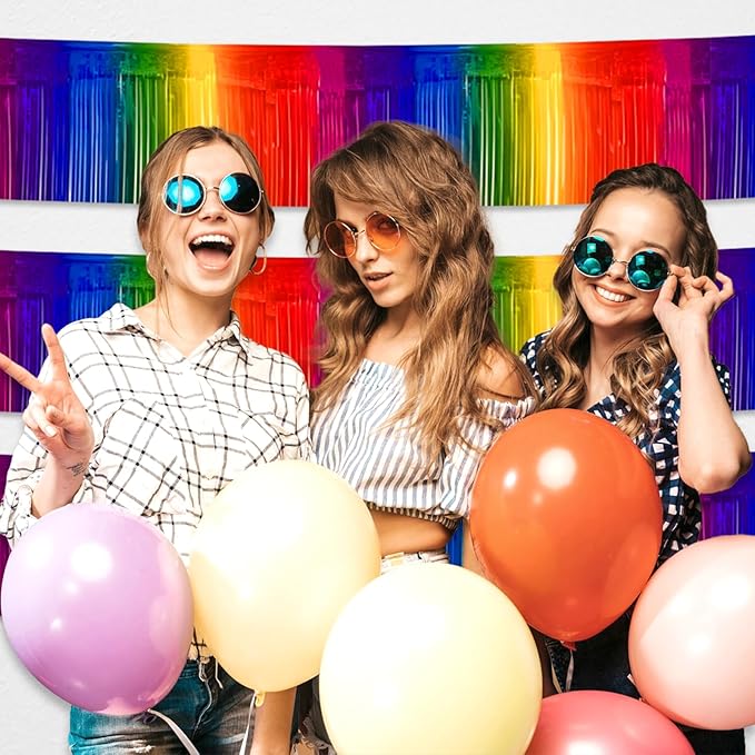 4 Pack 10 Feet Rainbow Foil Fringe Garland Metallic Tinsel Streamers Banner - Image 5