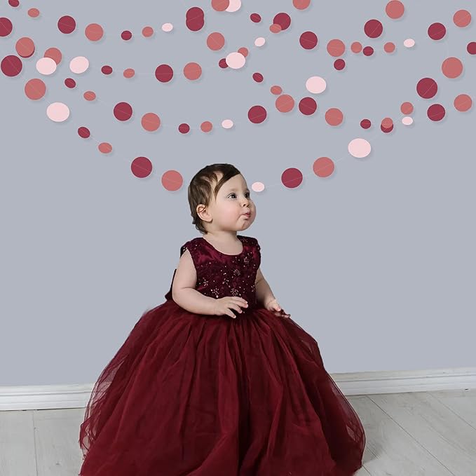 Burgundy Dusty Pink Decorations Circle Dot Garland Maroon Pink Hanging Polka - Image 8