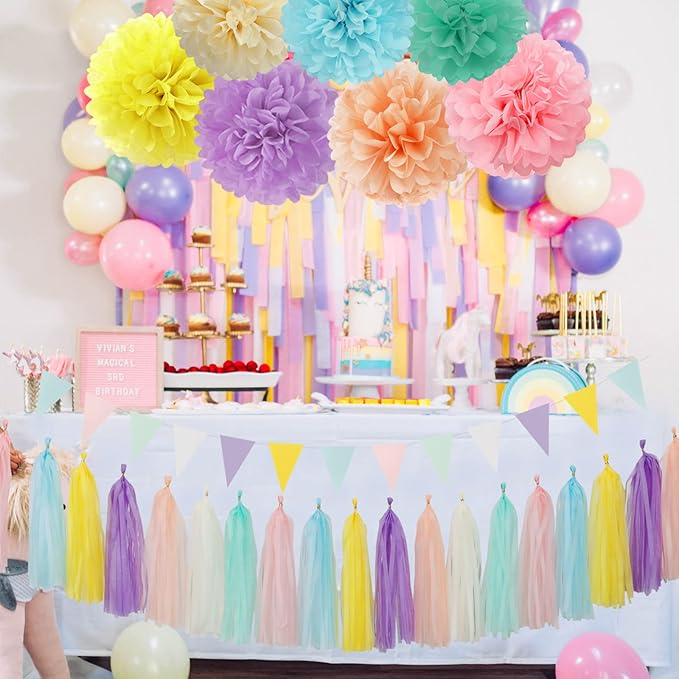 Pastel Rainbow Party-Decorations Supplies Streamers-Garland - Image 2